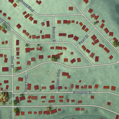Second close-up of the map of Southmont, Pennsylvania print showing more streets and buildings