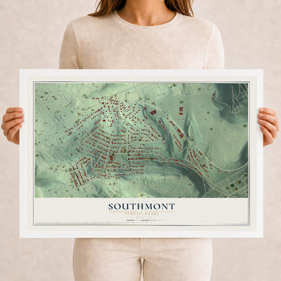 Map of Southmont, Pennsylvania, 12 x 18 inch print in a white wood frame