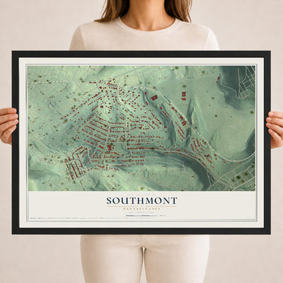 Map of Southmont, Pennsylvania, 18 x 24 inch print in a black wood frame