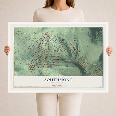 Map of Southmont, Pennsylvania, 24 x 36 inch print in a white wood frame