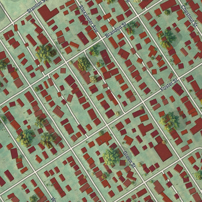 Close-up of the map of Southwest Greensburg, Pennsylvania print showing street and building detail