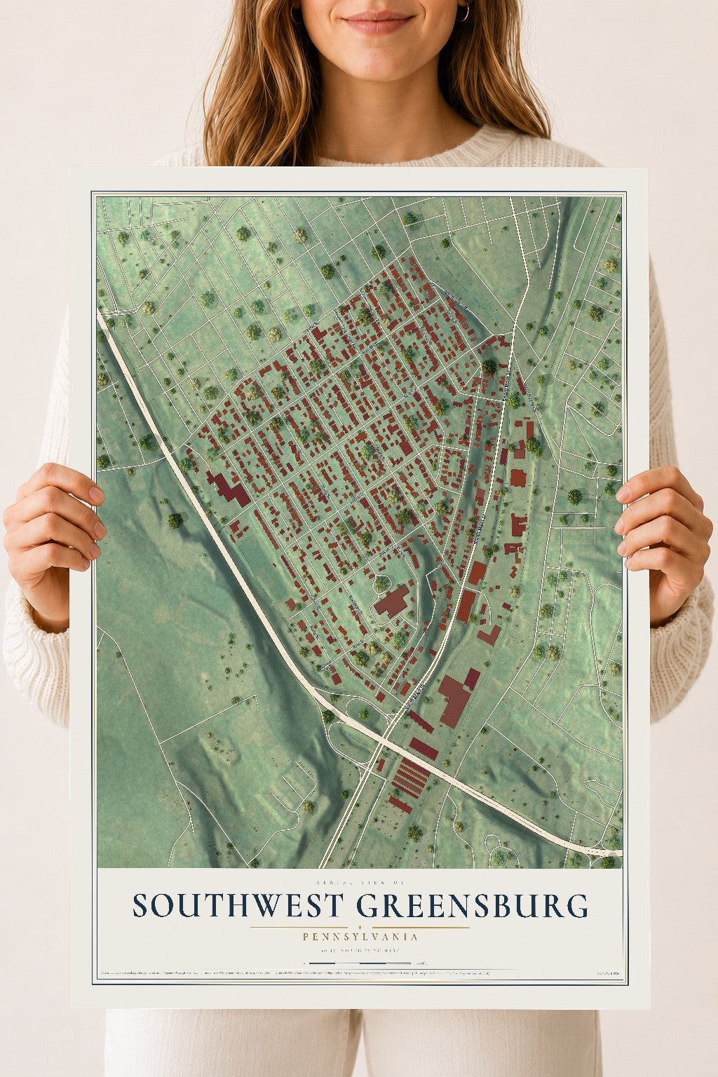 Map of Southwest Greensburg, Pennsylvania, 18 x 24 inch unframed archival matte print