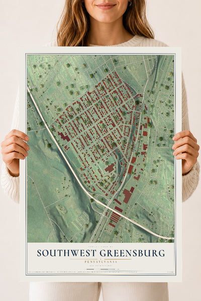 Map of Southwest Greensburg, Pennsylvania, 18 x 24 inch unframed archival matte print