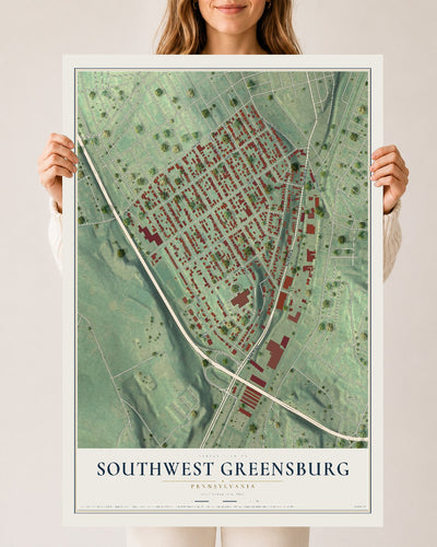Map of Southwest Greensburg, Pennsylvania, 24 x 36 inch unframed archival matte print