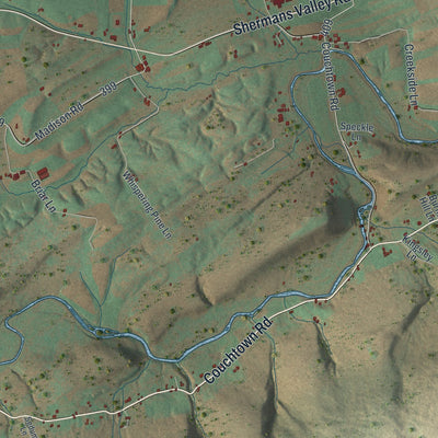 Close-up of the map of Southwest Madison, Pennsylvania print showing street and building detail