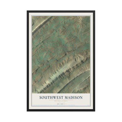 Map of Southwest Madison, Pennsylvania, 12 x 18 inch print in a black wood frame