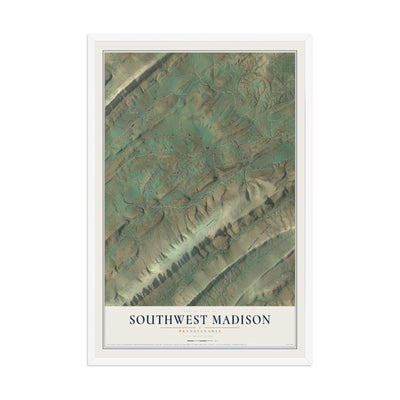 Map of Southwest Madison, Pennsylvania, 12 x 18 inch print in a white wood frame