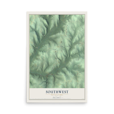 Map of Southwest, Pennsylvania, 12 x 18 inch unframed archival matte print
