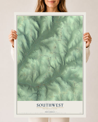 Map of Southwest, Pennsylvania, 24 x 36 inch unframed archival matte print