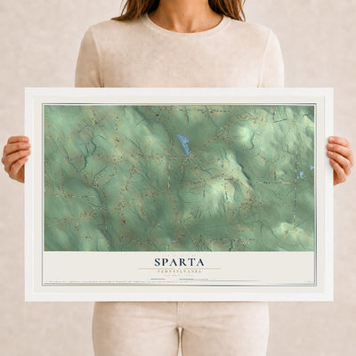 Map of Sparta, Pennsylvania, 12 x 18 inch print in a white wood frame