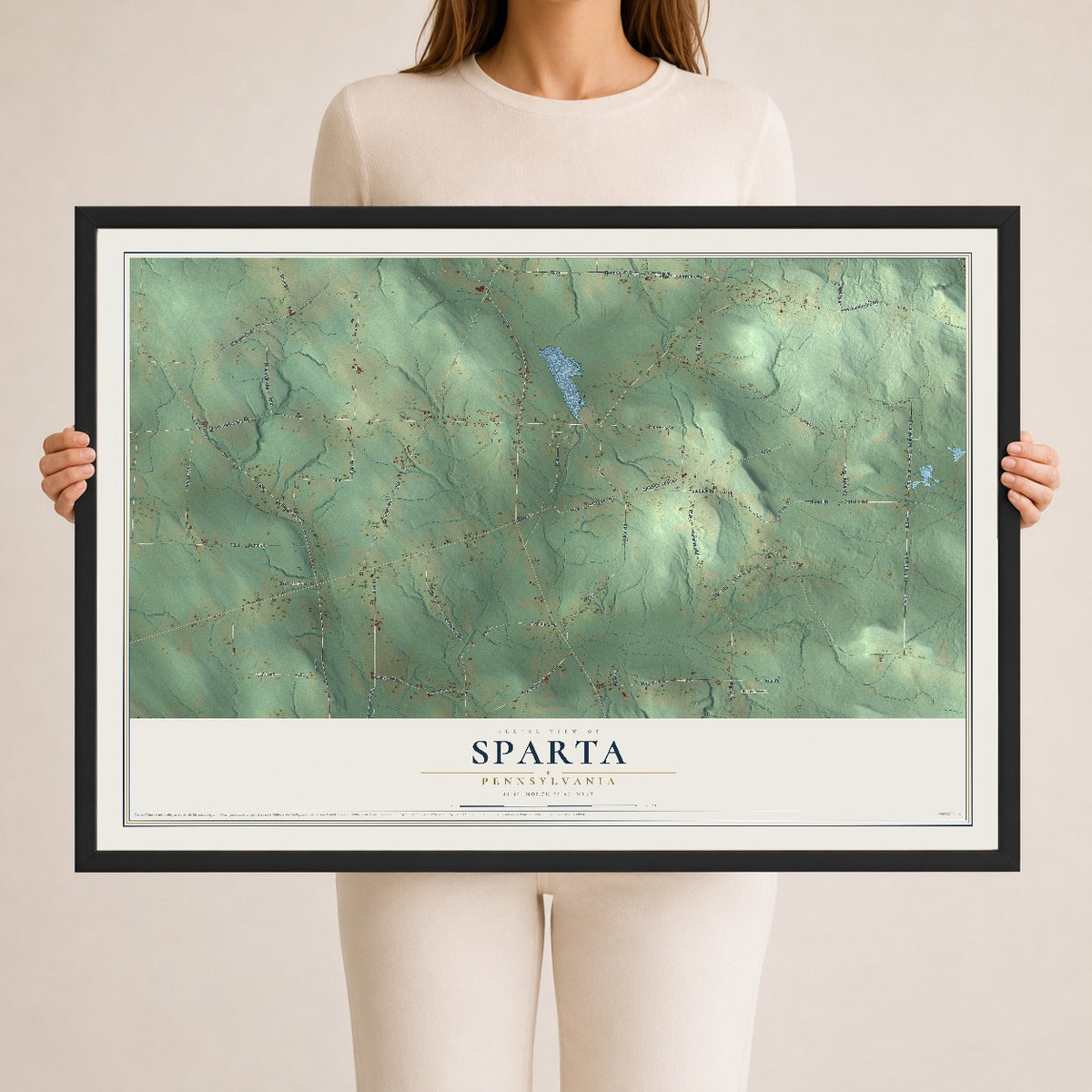 Map of Sparta, Pennsylvania, 24 x 36 inch print in a black wood frame