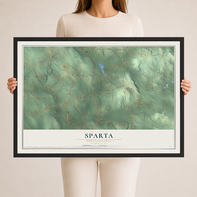 Map of Sparta, Pennsylvania, 24 x 36 inch print in a black wood frame