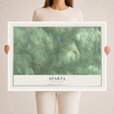 Map of Sparta, Pennsylvania, 24 x 36 inch print in a white wood frame