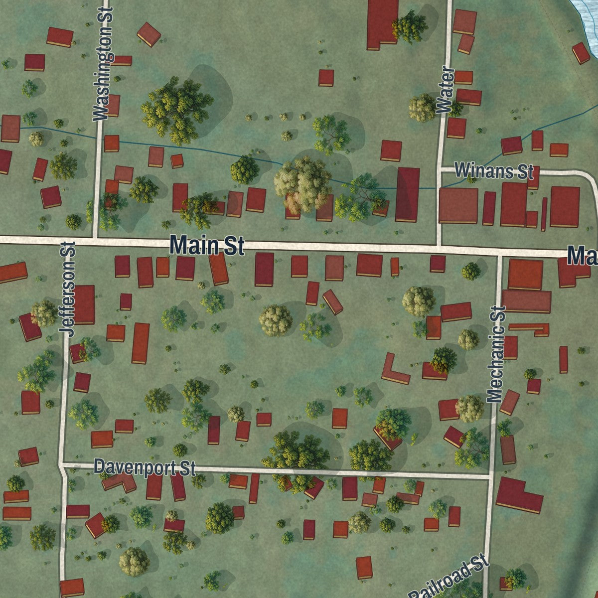 Close-up of the map of Spartansburg, Pennsylvania print showing street and building detail