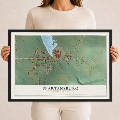Map of Spartansburg, Pennsylvania, 12 x 18 inch print in a black wood frame