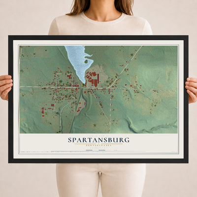 Map of Spartansburg, Pennsylvania, 18 x 24 inch print in a black wood frame