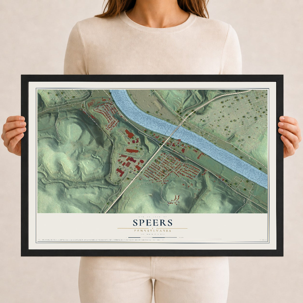 Map of Speers, Pennsylvania, 12 x 18 inch print in a black wood frame