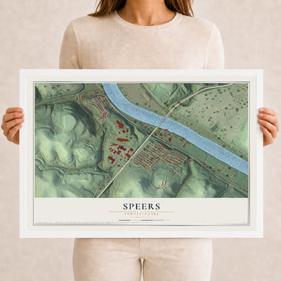 Map of Speers, Pennsylvania, 12 x 18 inch print in a white wood frame