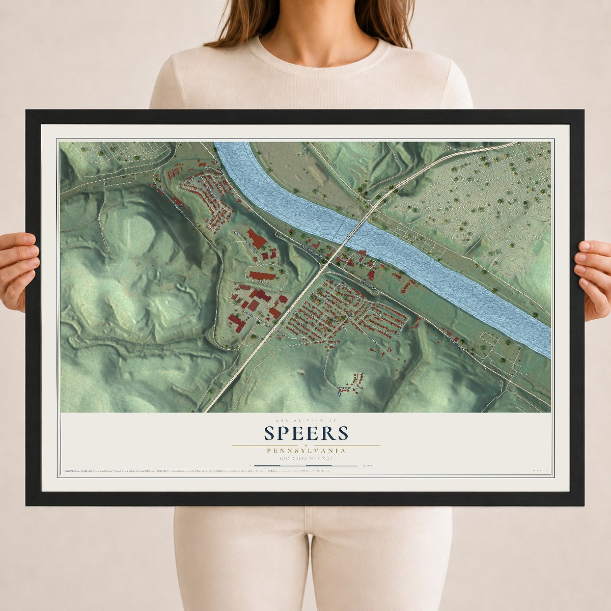 Map of Speers, Pennsylvania, 18 x 24 inch print in a black wood frame