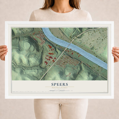 Map of Speers, Pennsylvania, 18 x 24 inch print in a white wood frame