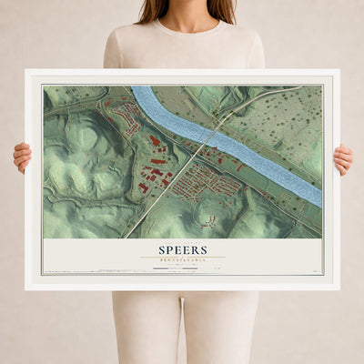 Map of Speers, Pennsylvania, 24 x 36 inch print in a white wood frame