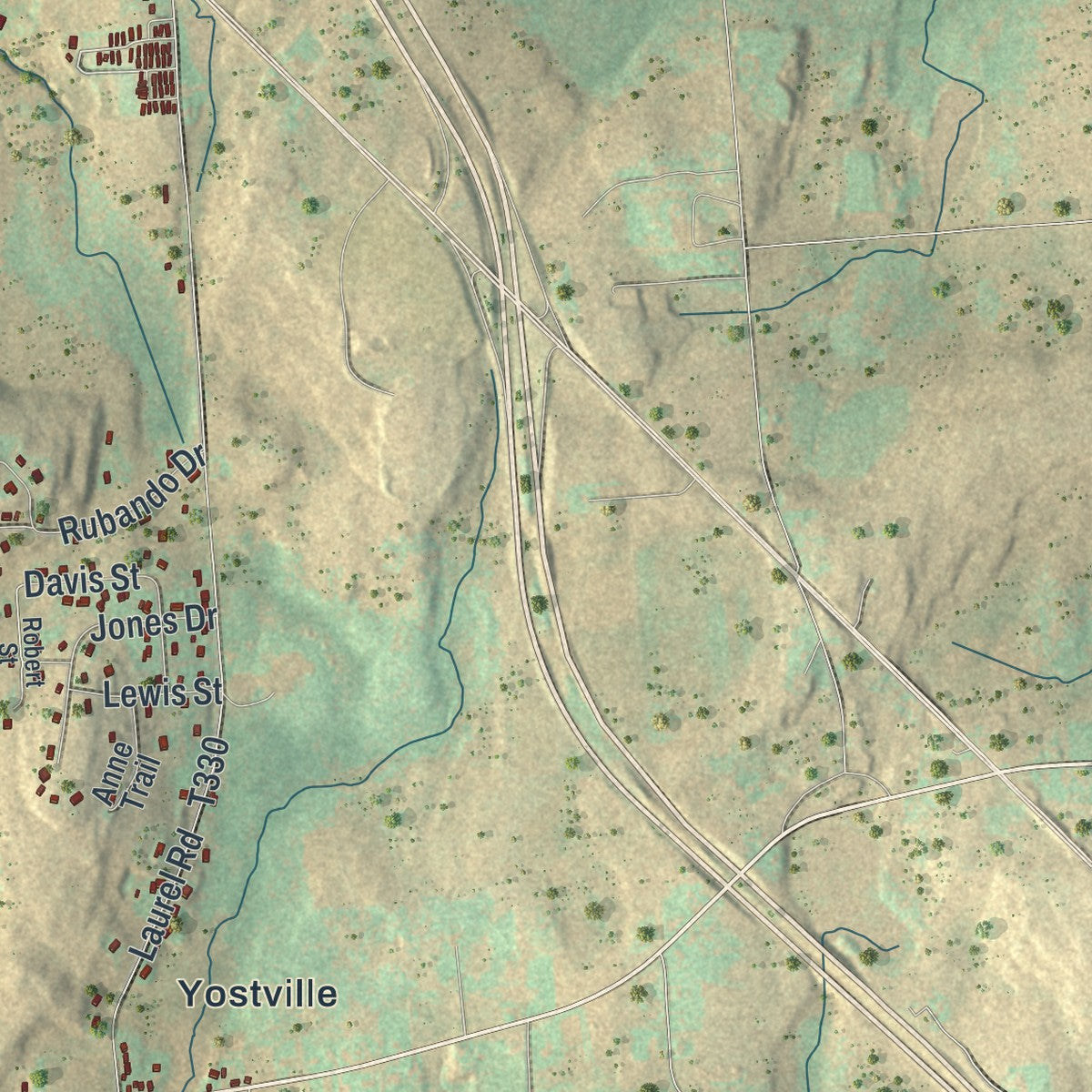 Second close-up of the map of Spring Brook, Pennsylvania print showing more streets and buildings