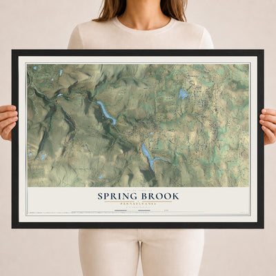 Map of Spring Brook, Pennsylvania, 18 x 24 inch print in a black wood frame