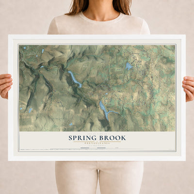 Map of Spring Brook, Pennsylvania, 18 x 24 inch print in a white wood frame