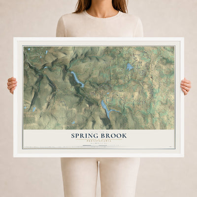 Map of Spring Brook, Pennsylvania, 24 x 36 inch print in a white wood frame
