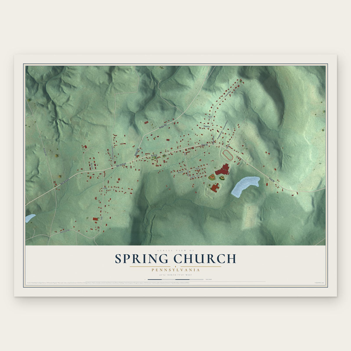 Spring Church, Pennsylvania map print, the full design