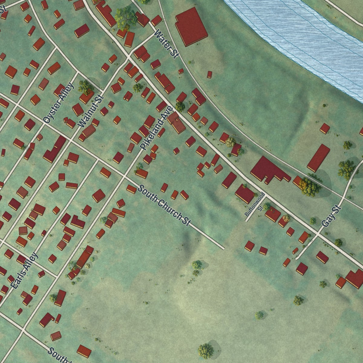 Second close-up of the map of Spring City, Pennsylvania print showing more streets and buildings