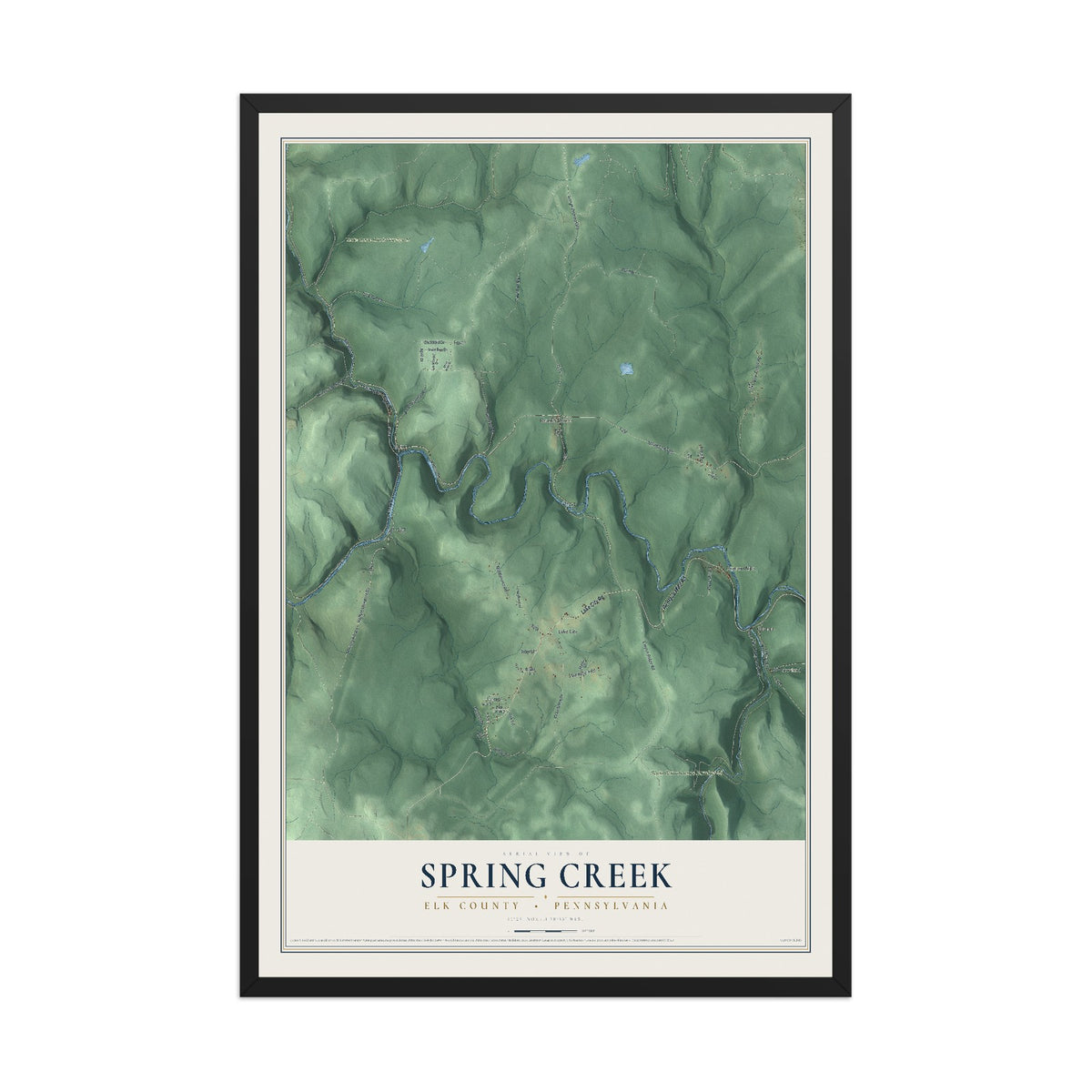 Map of Spring Creek, Elk County, Pennsylvania, 12 x 18 inch print in a black wood frame