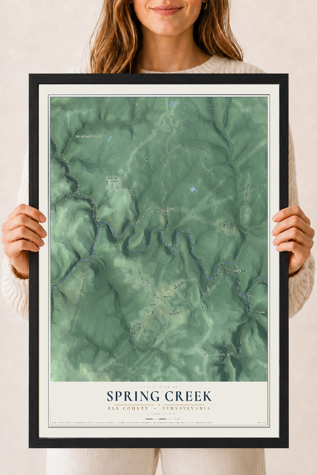 Map of Spring Creek, Elk County, Pennsylvania, 18 x 24 inch print in a black wood frame