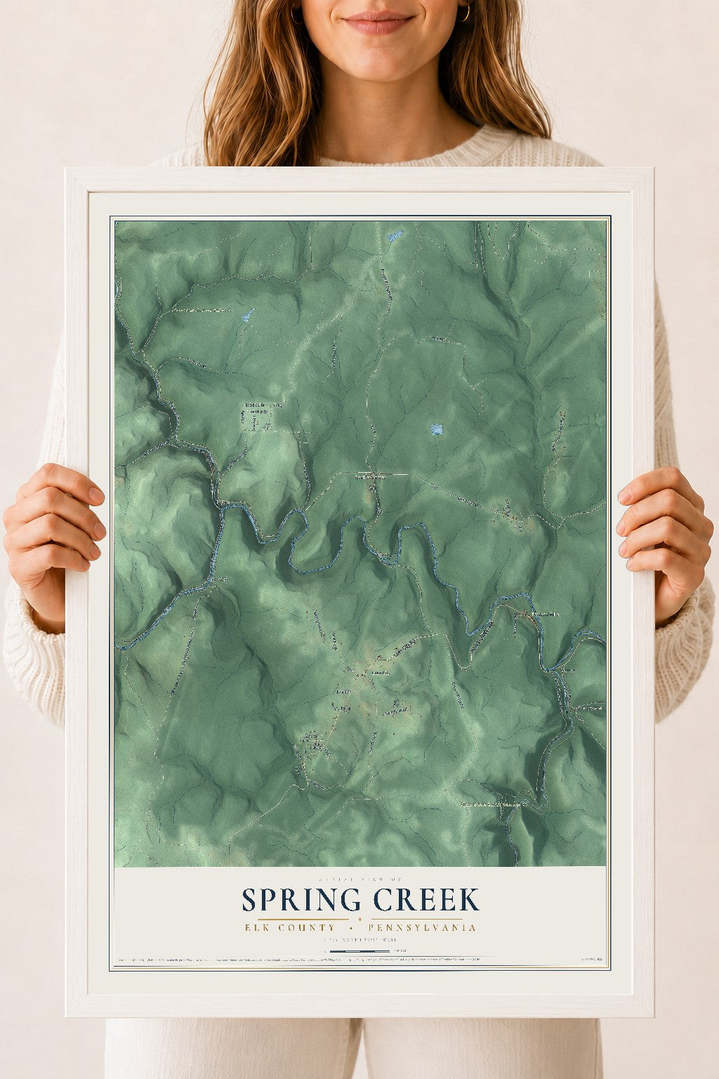 Map of Spring Creek, Elk County, Pennsylvania, 18 x 24 inch print in a white wood frame