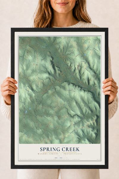 Map of Spring Creek, Warren County, Pennsylvania, 18 x 24 inch print in a black wood frame