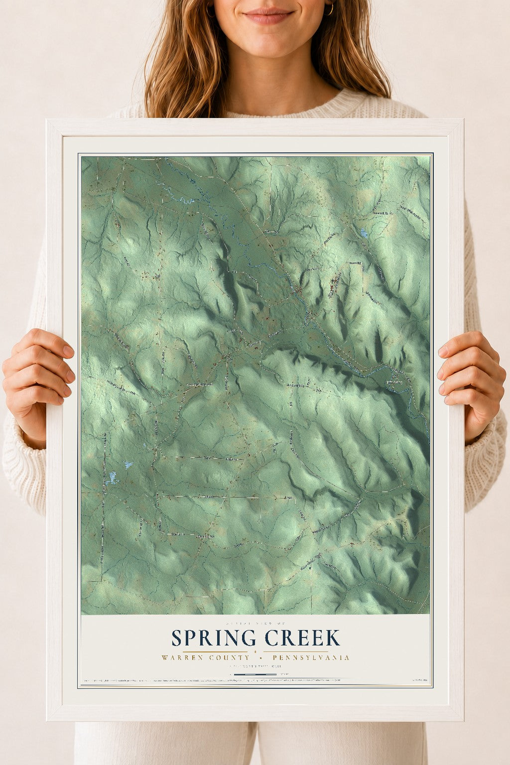 Map of Spring Creek, Warren County, Pennsylvania, 18 x 24 inch print in a white wood frame