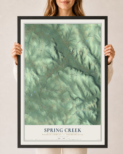 Map of Spring Creek, Warren County, Pennsylvania, 24 x 36 inch print in a black wood frame