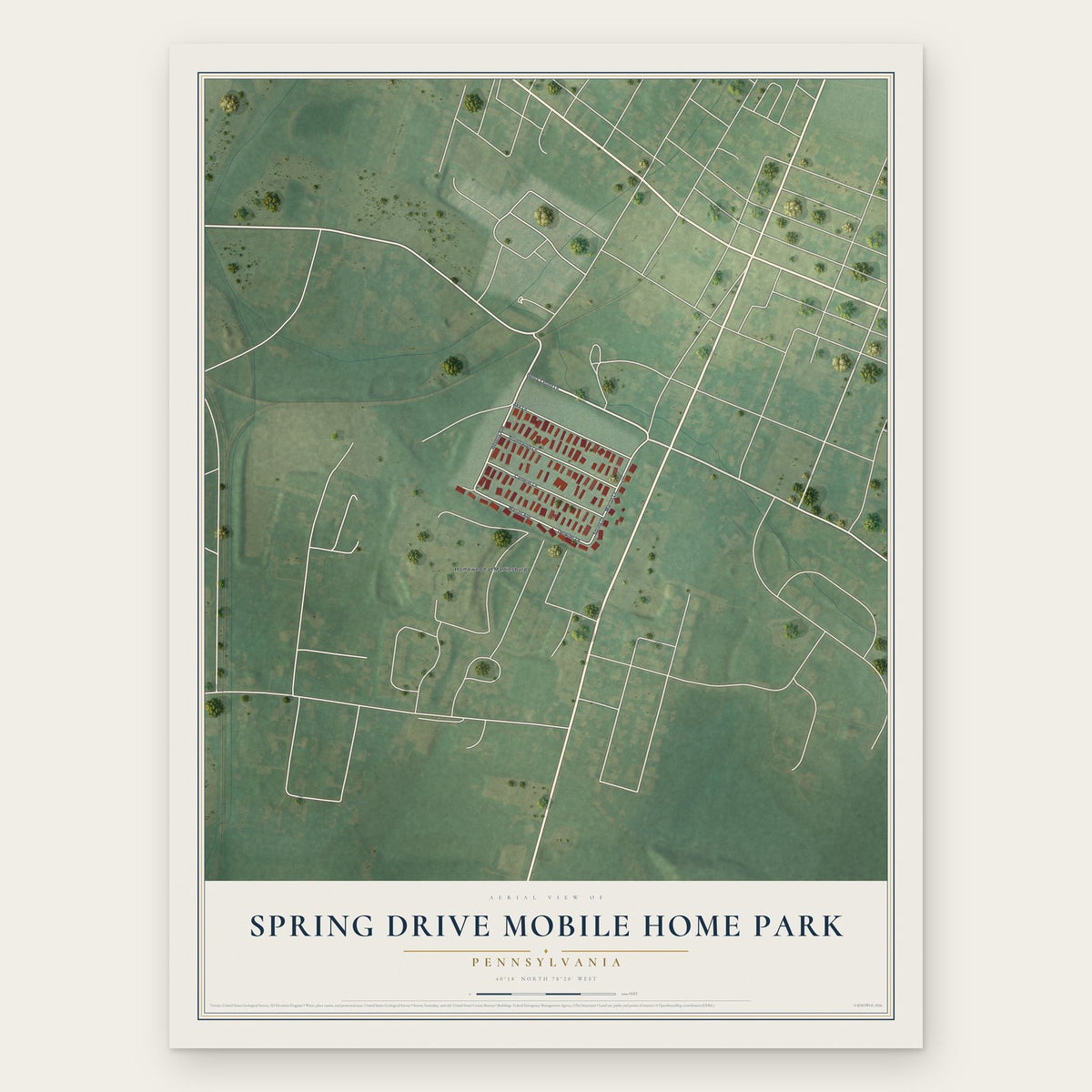 Spring Drive Mobile Home Park, Pennsylvania map print, the full design