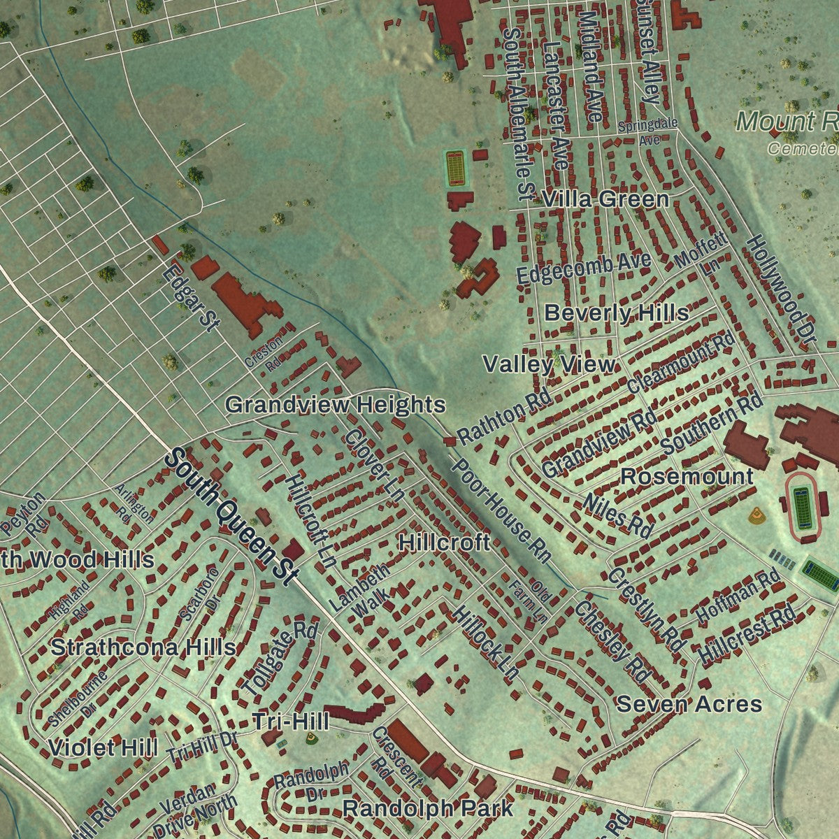 Close-up of the map of Spring Garden, York County, Pennsylvania print showing street and building detail