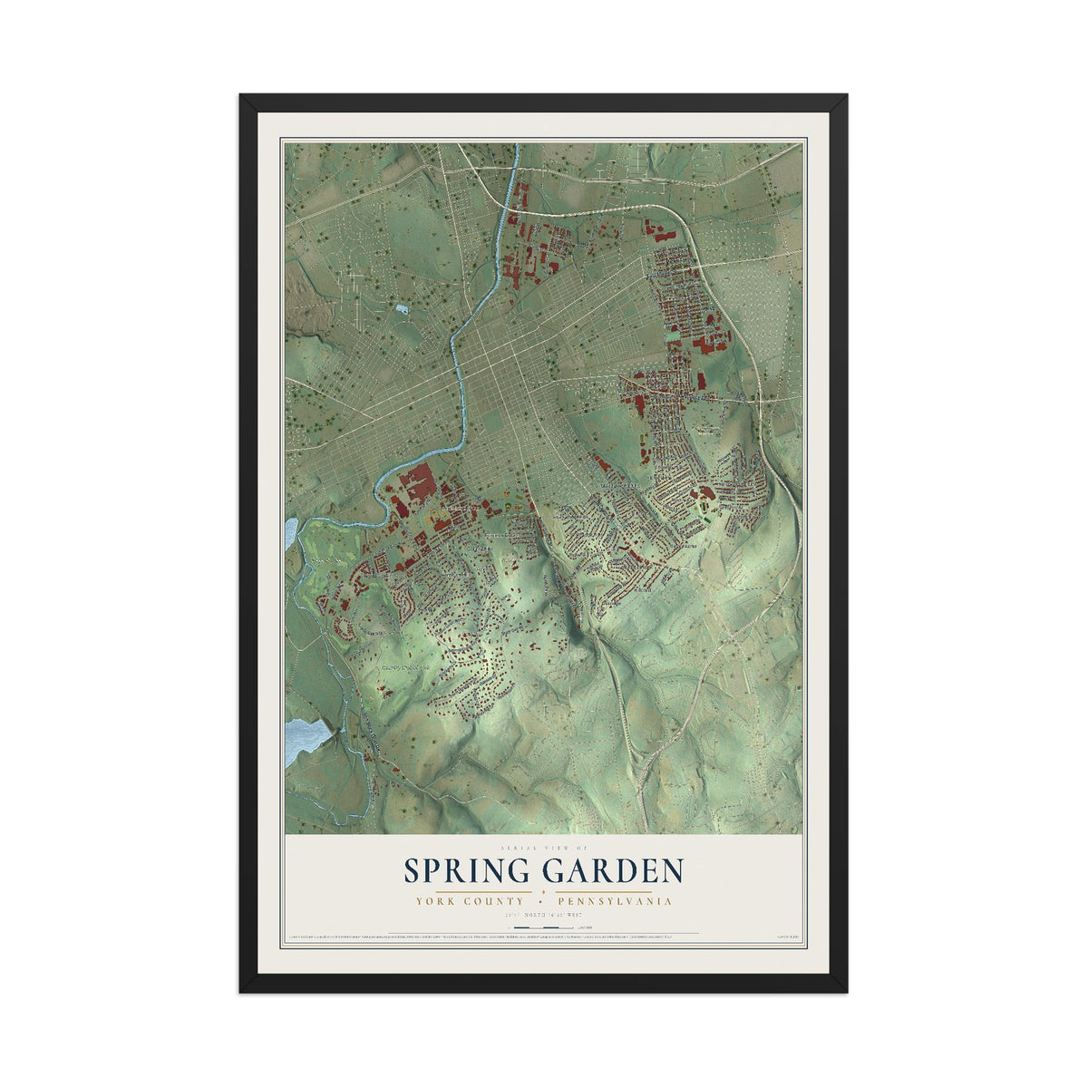Map of Spring Garden, York County, Pennsylvania, 12 x 18 inch print in a black wood frame