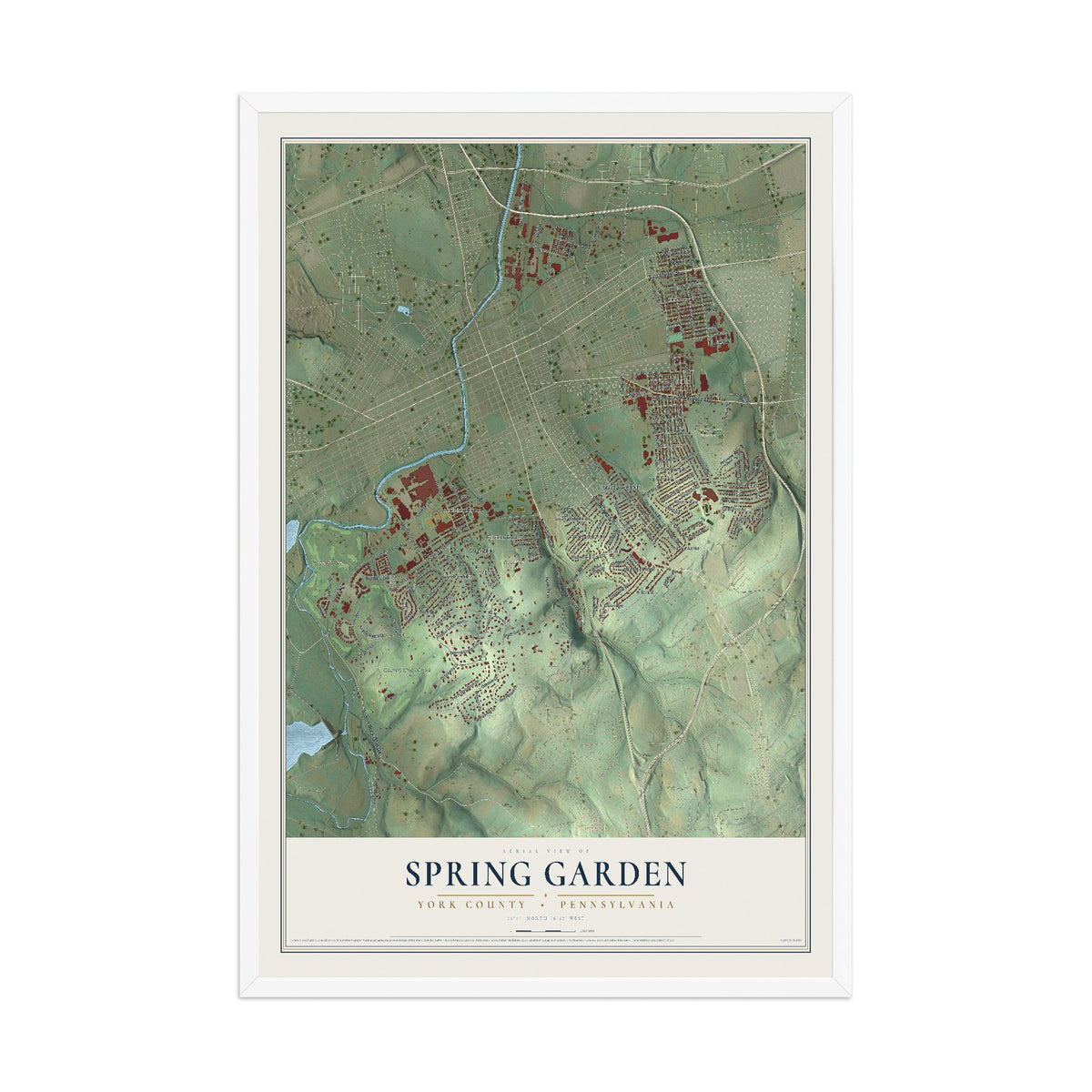 Map of Spring Garden, York County, Pennsylvania, 12 x 18 inch print in a white wood frame