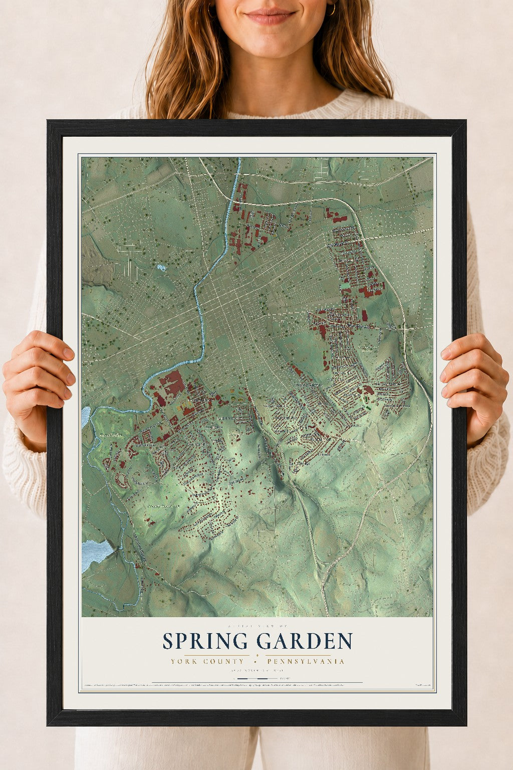 Map of Spring Garden, York County, Pennsylvania, 18 x 24 inch print in a black wood frame