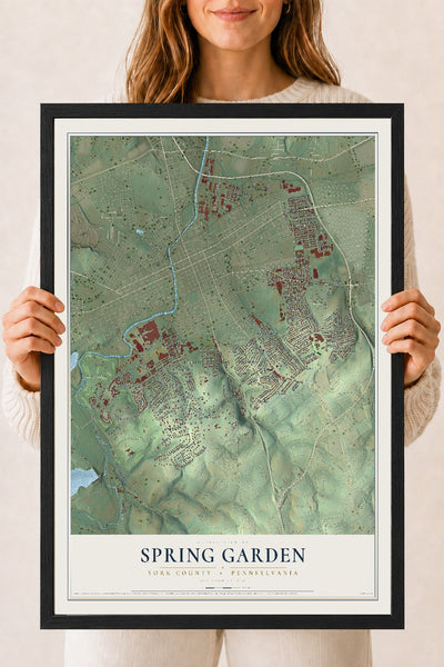 Map of Spring Garden, York County, Pennsylvania, 18 x 24 inch print in a black wood frame
