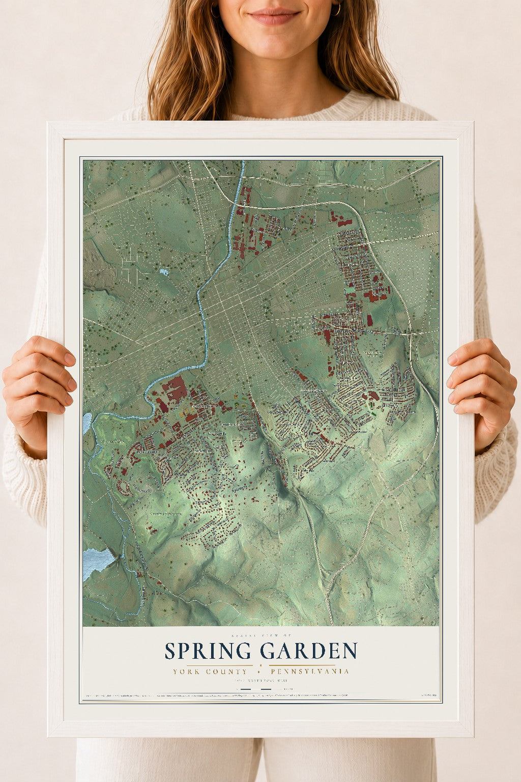 Map of Spring Garden, York County, Pennsylvania, 18 x 24 inch print in a white wood frame