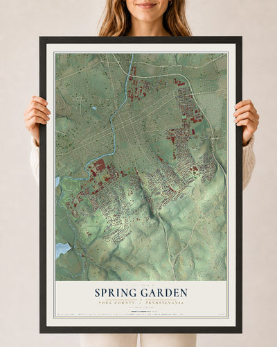 Map of Spring Garden, York County, Pennsylvania, 24 x 36 inch print in a black wood frame