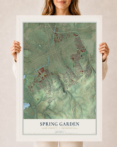Map of Spring Garden, York County, Pennsylvania, 24 x 36 inch print in a white wood frame