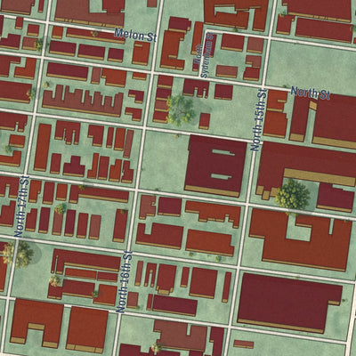 Close-up of the map of Spring Garden, Philadelphia, Pennsylvania print showing street and building detail