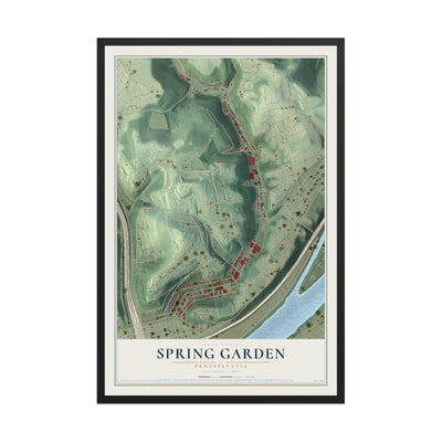 Map of Spring Garden, Pennsylvania, 12 x 18 inch print in a black wood frame