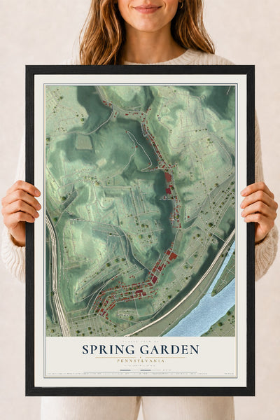 Map of Spring Garden, Pennsylvania, 18 x 24 inch print in a black wood frame