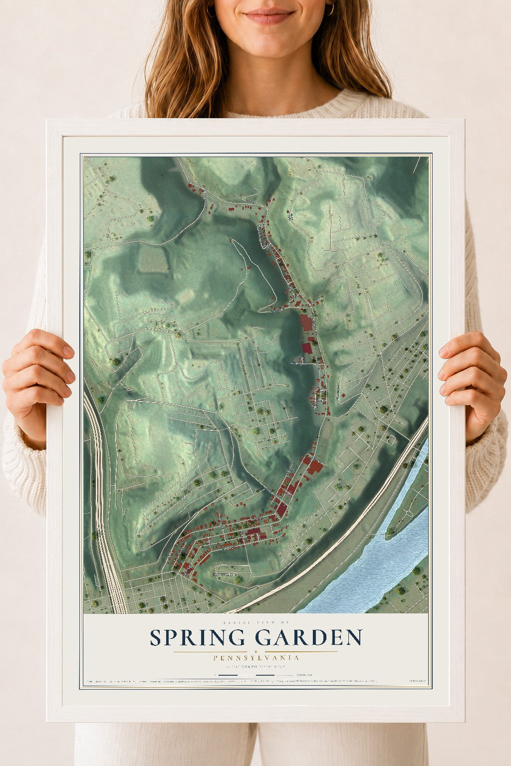 Map of Spring Garden, Pennsylvania, 18 x 24 inch print in a white wood frame